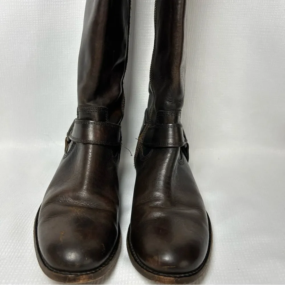 FRYE Melissa Brown Leather Zip Knee High Riding Boots Womens Sz 7 B Style 76929 - Picture 2 of 13